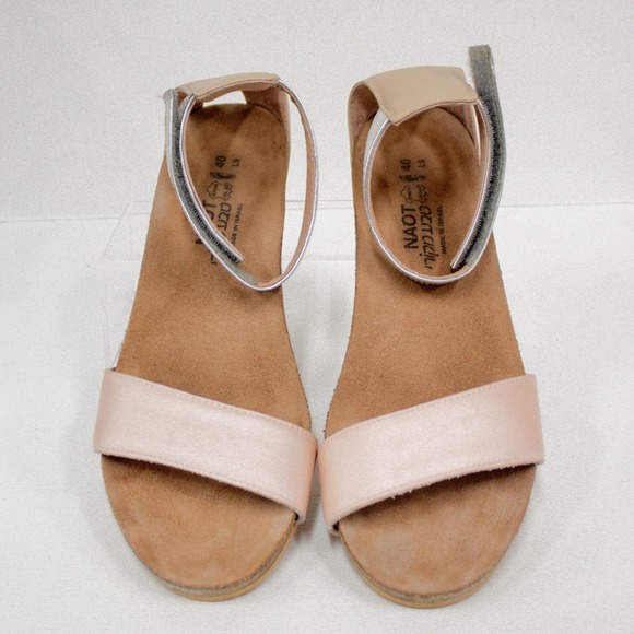 NAOT Pixie Wedge Ankle Strap Sandals Blush and Silver Leather Women's Size 9 - Picture 10 of 10